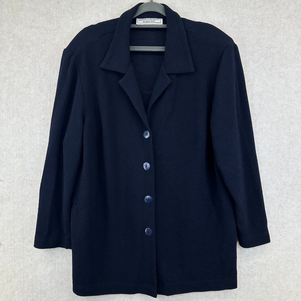 Jessica Howard Women Petite 18 Blazer with Cami Navy Blue Button Front Textured